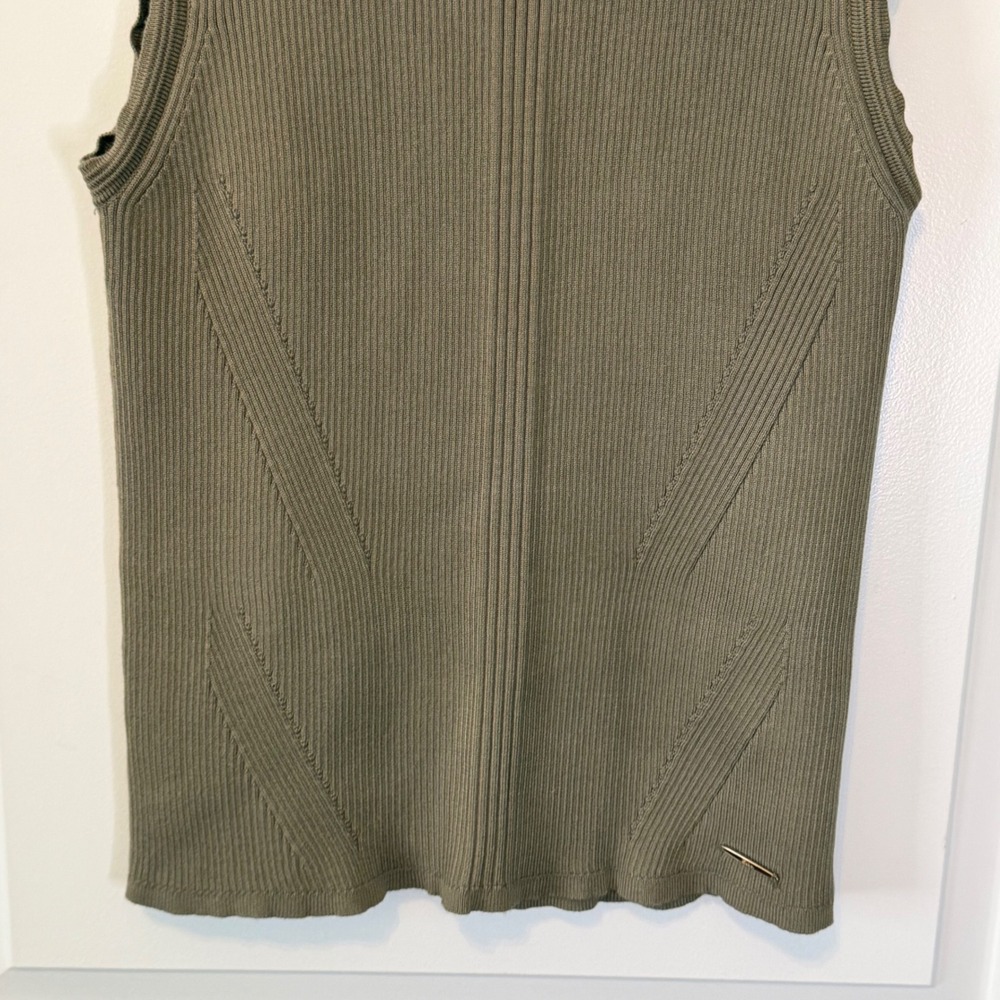 Elie Tahari Olive Ribbed Minimalist Elevated Basic Mock Neck Knit Tank Top L - Picture 3 of 6